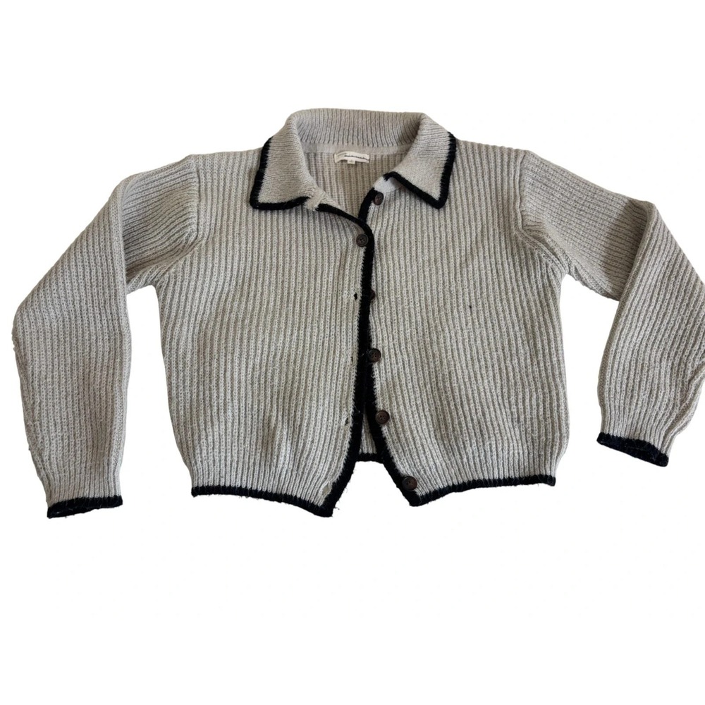 Little Lies Cardigan Sweater Women (S) Gray Oversized Ribbed Collared Buttons